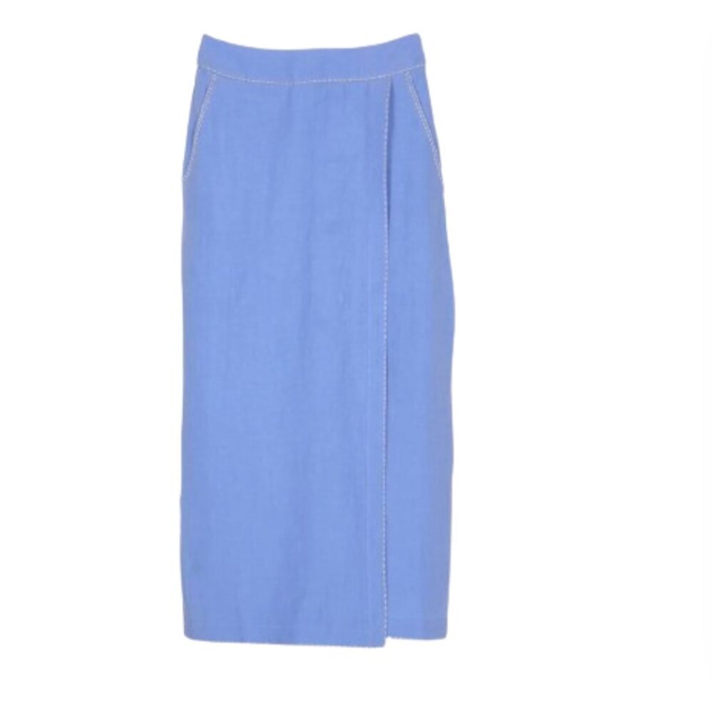 Mii Collection Tango Skirt Womens Large Blue Linen High Rise Straight Long Maxi